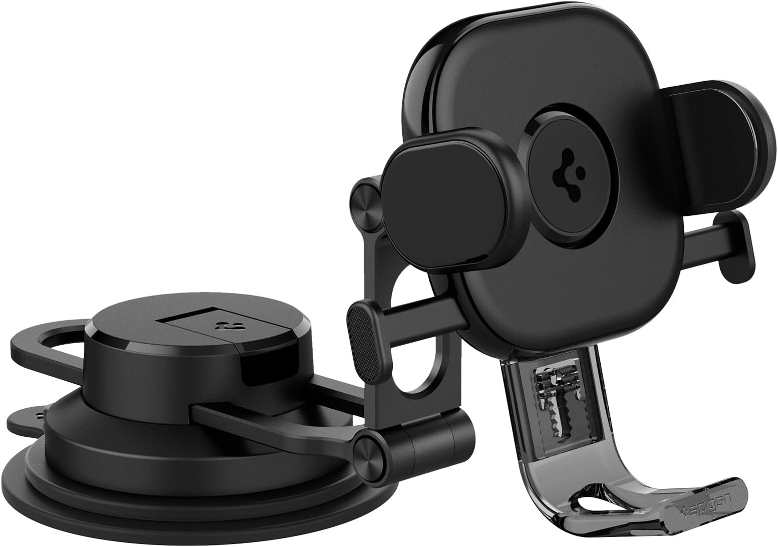Spigen Dashboard & Windshield Car Mobile Holder, Strong Suction Cup, Double Joint Arm Compatible with Most Smartphone Devices - Black