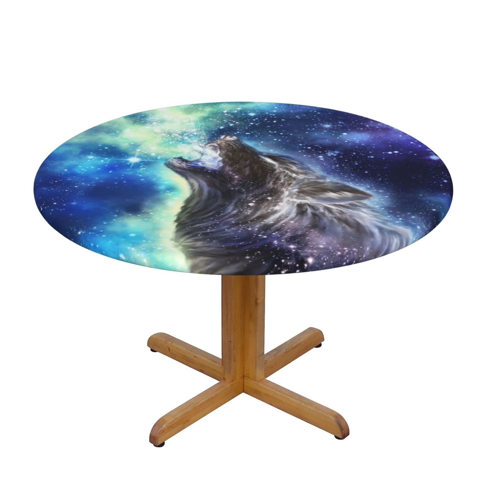 Lsjuee Round Fitted Tablecloth 45-50in Elastic Edged Table Cloth for Kitchen Dining Party Home Decor - Wolf Galaxy Space Bright