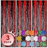 Voircoloria 3 Pack 3.3x8.2 Feet Red and Black Foil Fringe Backdrop Curtains, Tinsel Streamers Birthday Party Decorations, Fringe Backdrop for Graduation, Casino, Red Carpet, Halloween Party