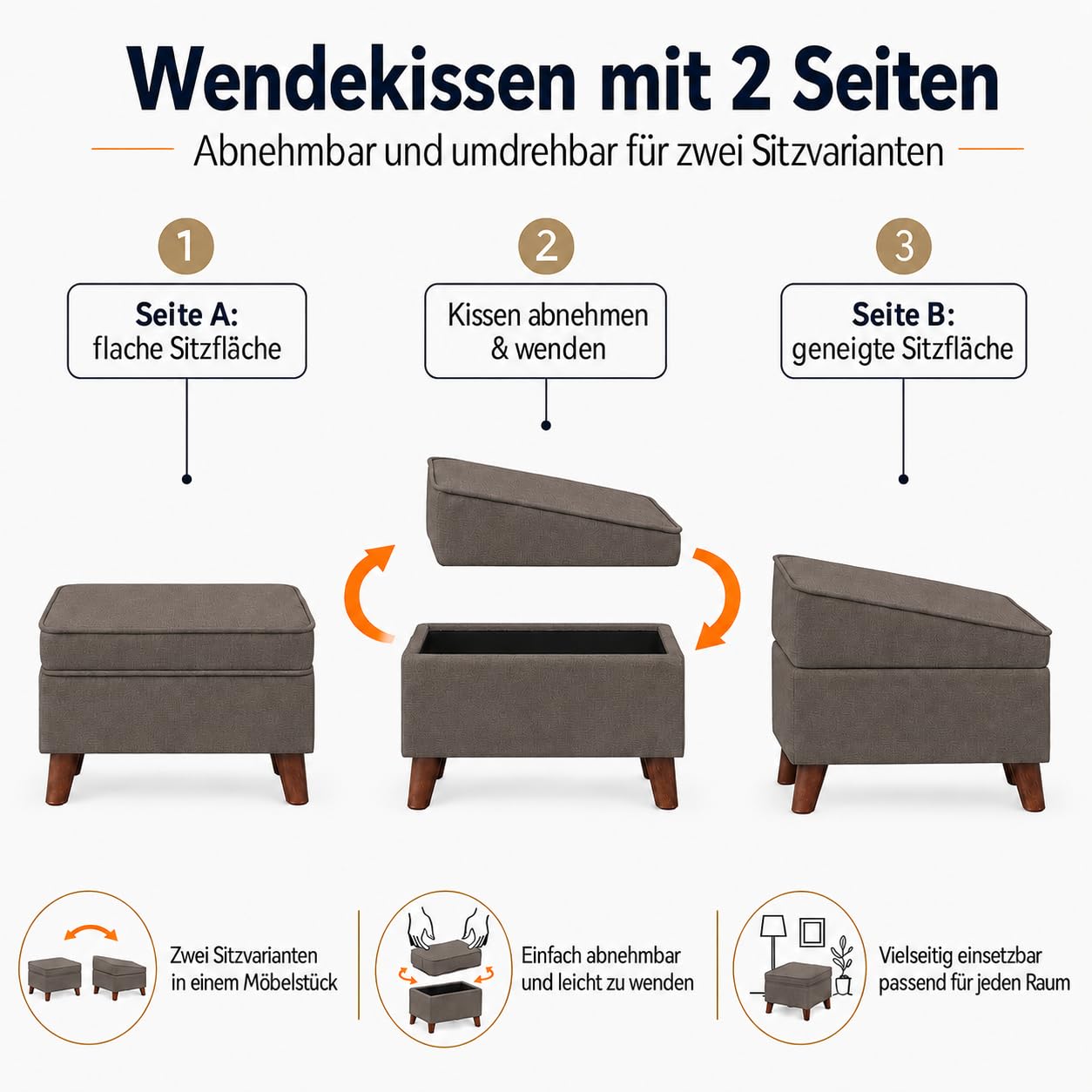 EOSVALO Sitzhocker mit Stauraum 30x40x28cm Braun 113kg