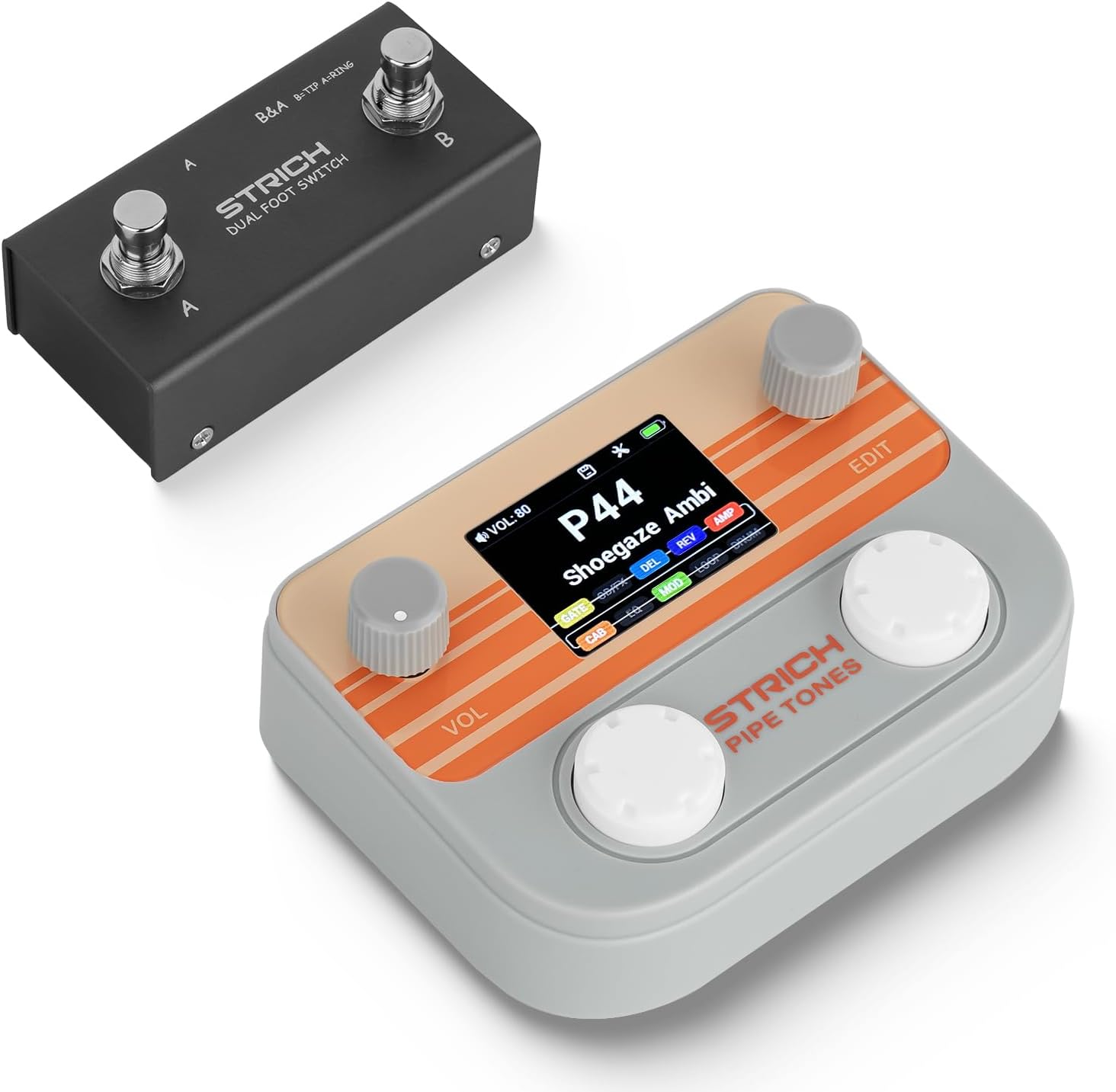 Pipe Tones Series Multi-Effects Processor with Pedal – Compact Portable Digital Guitar Effect Unit, Gray