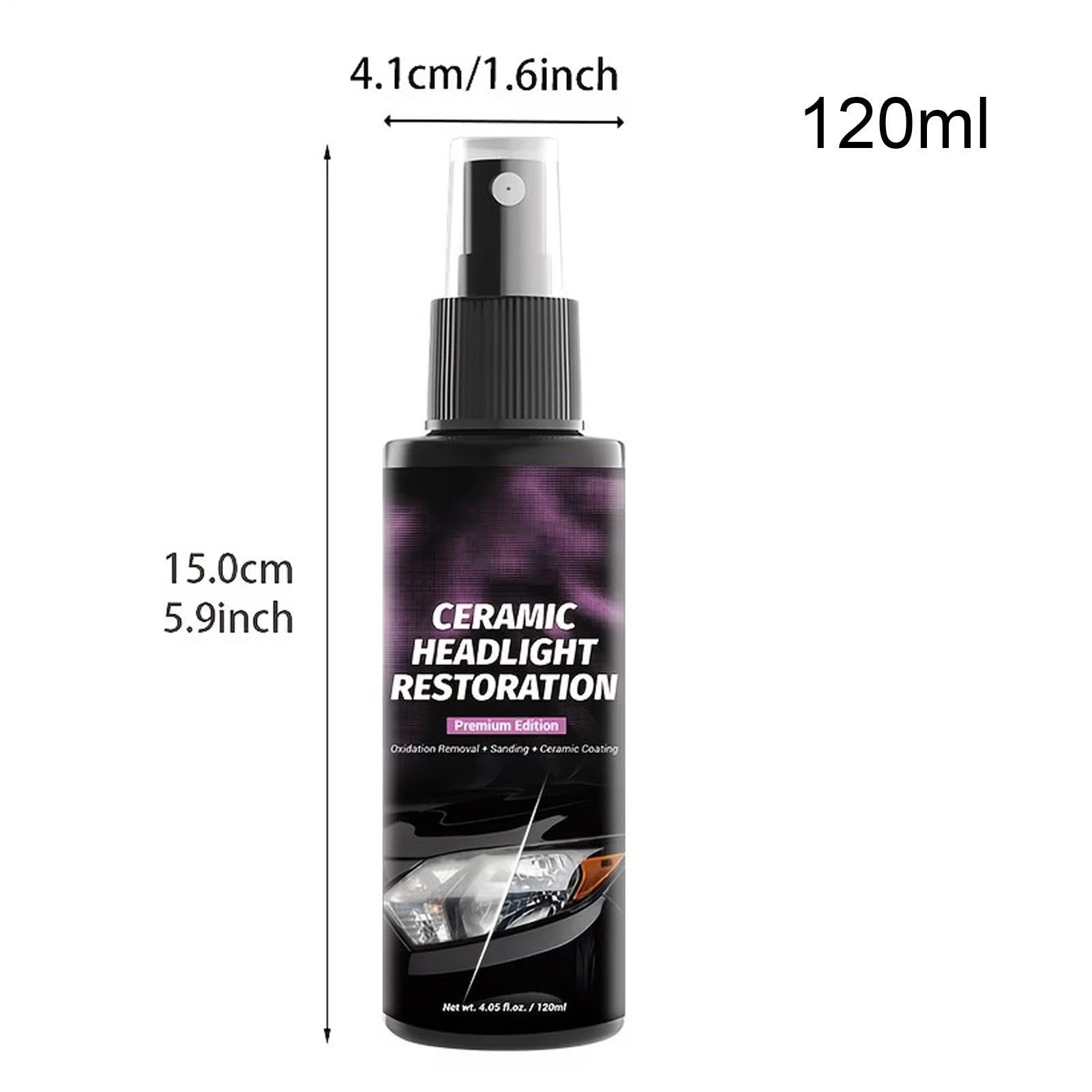 Rénovateur Phare Voiture Spray 120ml, Kit de Restauration Optique Céramique Haute Brillance, Élimine l'Oxydation et le Jaunissement, Protection UV Longue Durée pour Phares, Feux Arrière et Plastiques