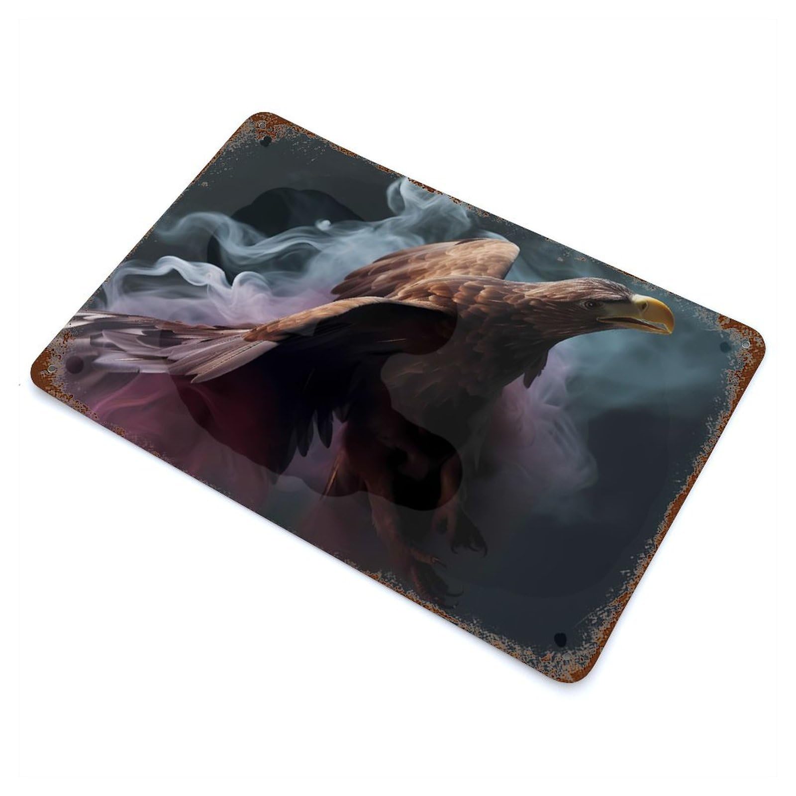 Rust Effect Eagle Water Neon Smoke Art Rusty Metal Tin Sign 11.8"x7.9", Rustic Home Decor for Bistro, Counter And Cafe Decor