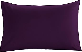 25 Cm / 10” Inch Fitted Bed Sheets Combed Percale Easy Care Poly Cotton Non Iron Plain Soft Bedding Sheet (Aubergine, Pillow Case Pair)