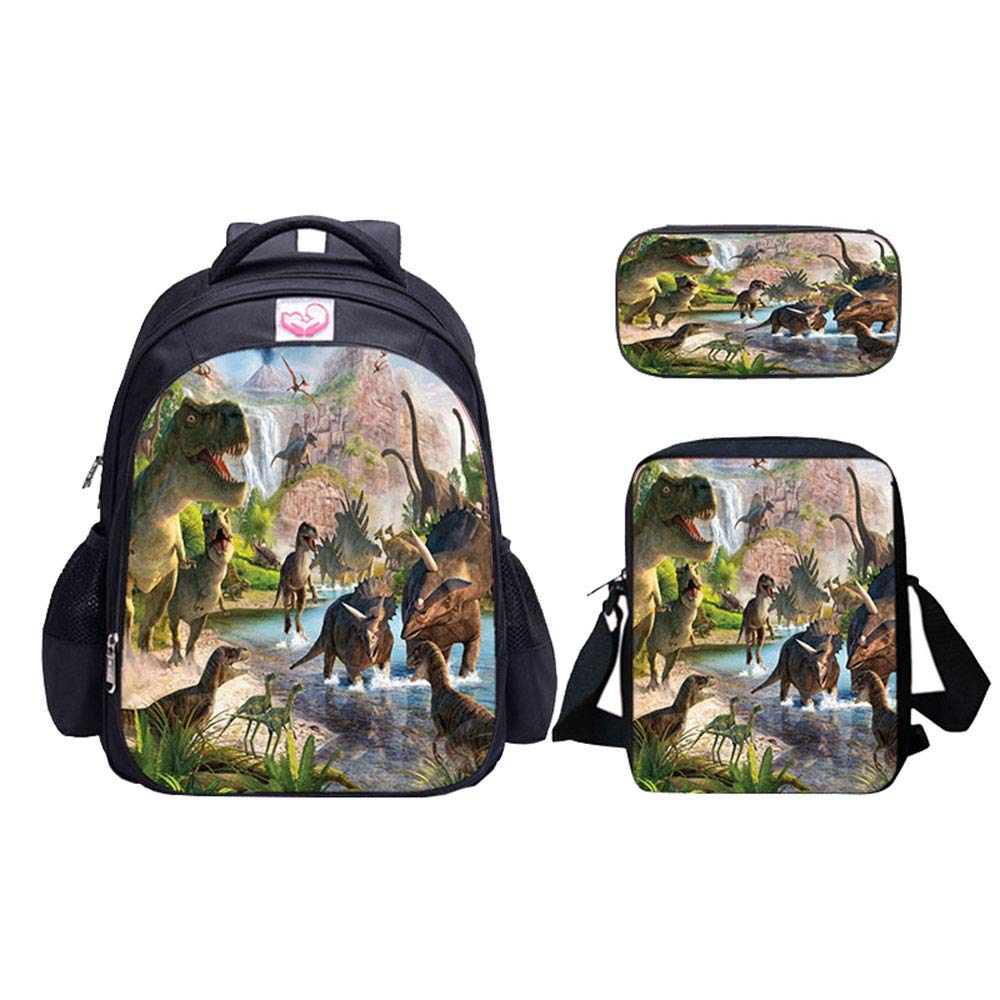 MATMO Juego de mochila y lonchera de dinosaurio para niños, mochila de hombro, estuche para lápices
