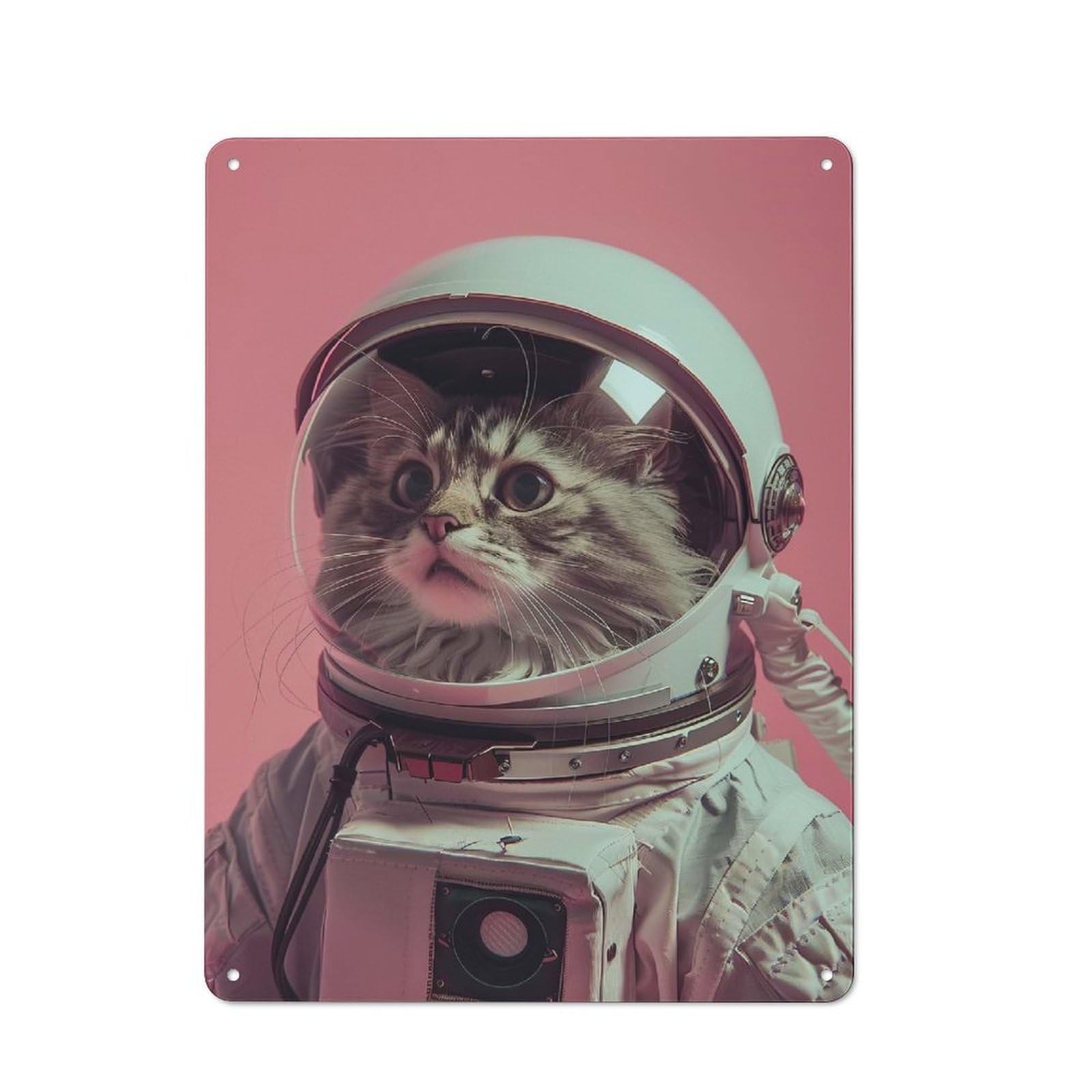 Junmoney Style-2 Tin Wall Plaque 40X30cm With Maine Coon Astronaut For Hobby Room Or Studio, For Themed Interiors In Hobby Rooms And Studios