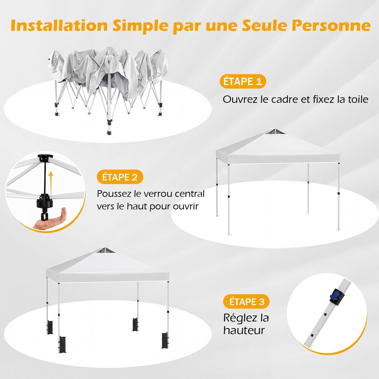 COSTWAY Tonnelle Pliante 3x3 m, Tonnelle de Jardin Exterieur, Montage Instantané, Toit à Revêtement Argenté, Anti UV, 4 Sacs de Sable, Sac à roulettes, Tente pour Camping, Plage, Fête (Blanc)