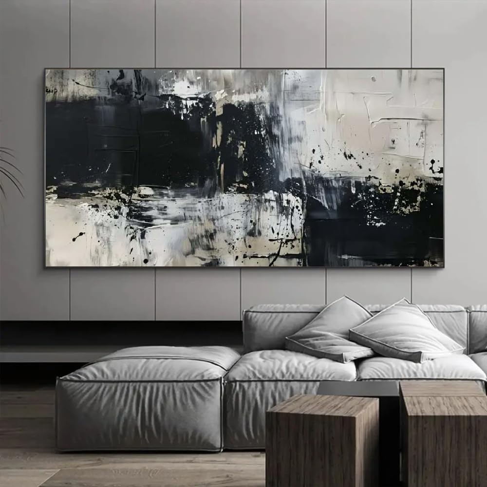 18meng Art Abstrakt Bilder auf Leinwand 200x100 cm Leinwandbild Schwarz Weiß Groß XXL Wanddeko Bild Schlafzimmer Küche Wandbilder Dekoration Wohnzimmer Canvas Design Wand Kunstdruck Ohne Rahmen