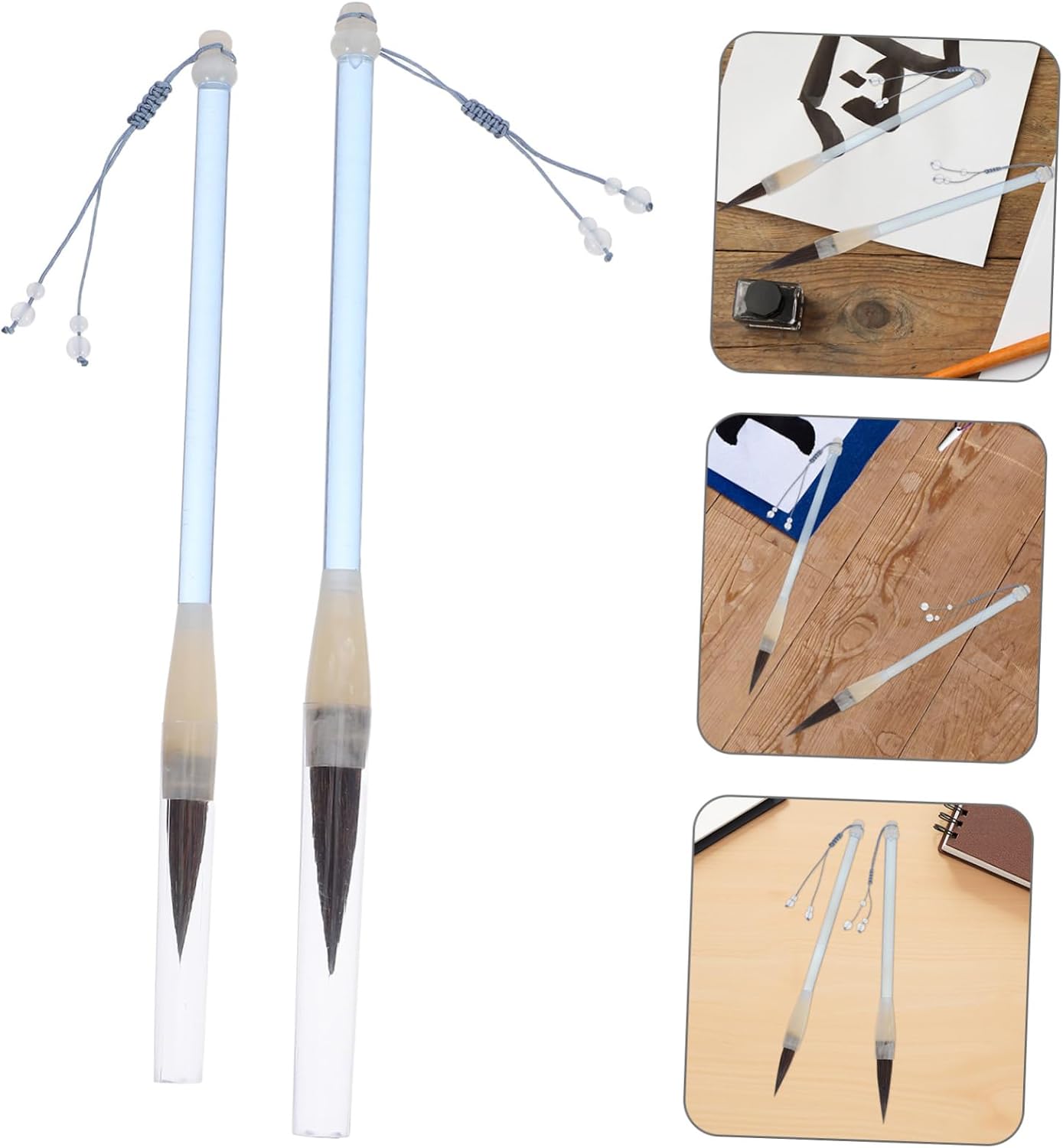 SHINEOFI 2pcs Calligraphy Supplies Japanese Art Kanji Brush Traditional Chinese Calligraphy Brush Watercolor Pen Maobi Hubi for Ink Art Meditation Temple Use