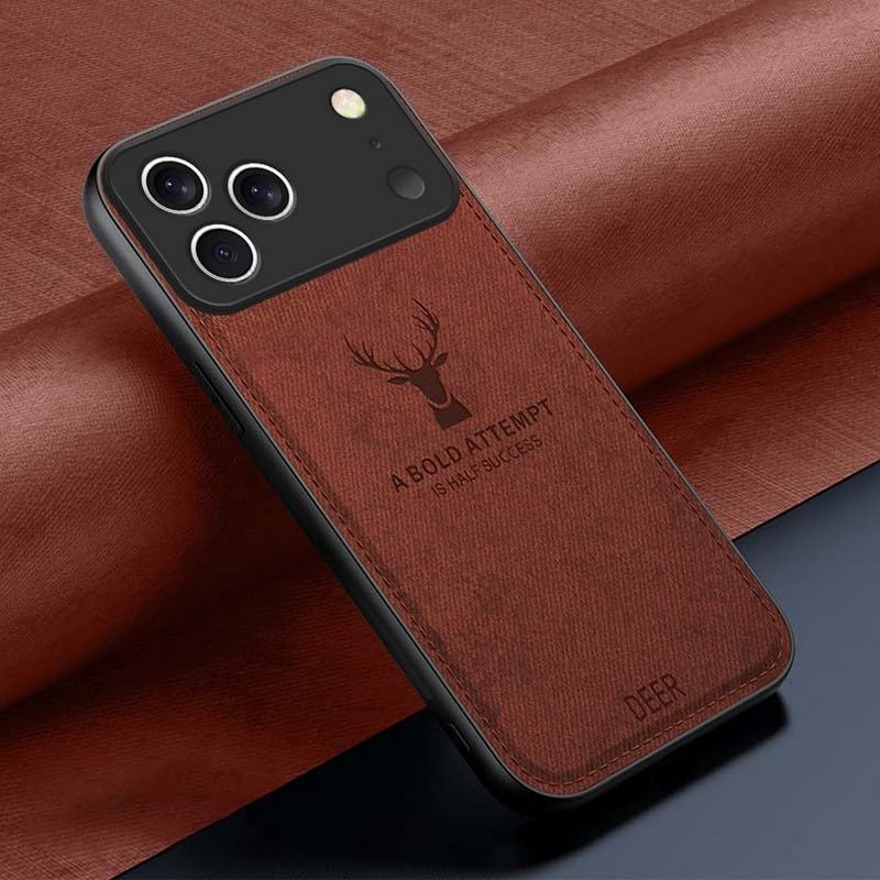 Coque iPhone 15 Pro silicone et toile marron étui arrière rigide