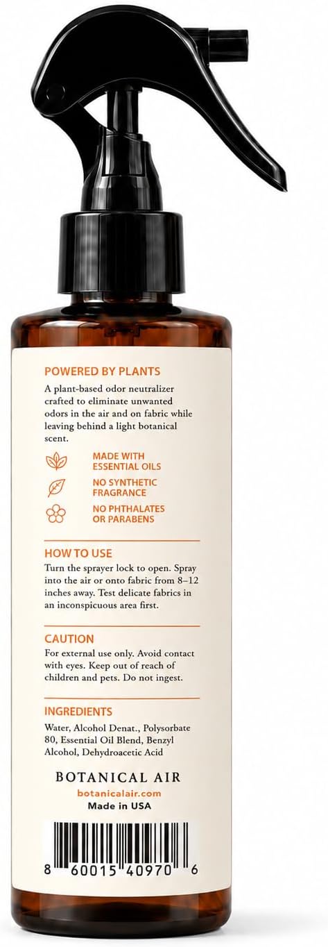 Plant-Based Odor Eliminator Spray – Natural Essential Oil Air Freshener for Home, Bathroom, Fabrics & Pet Areas – 8 oz (Orange Blossom)