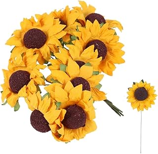 100 Pièces Tournesol Artificielle Fausse Bouquet de Tournesol avec Tige Fleurs Floral Décoration Carte pour Fête Mariage Travaux Manuels Festival Maison