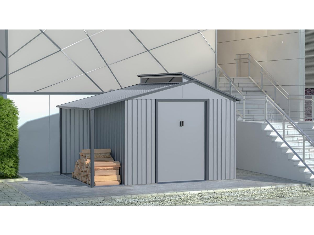 Habitat et Jardin Gerätehaus aus Metall mit Unterstand Madras - 9,12 m² - 355 x 257 x 237 cm - Grau