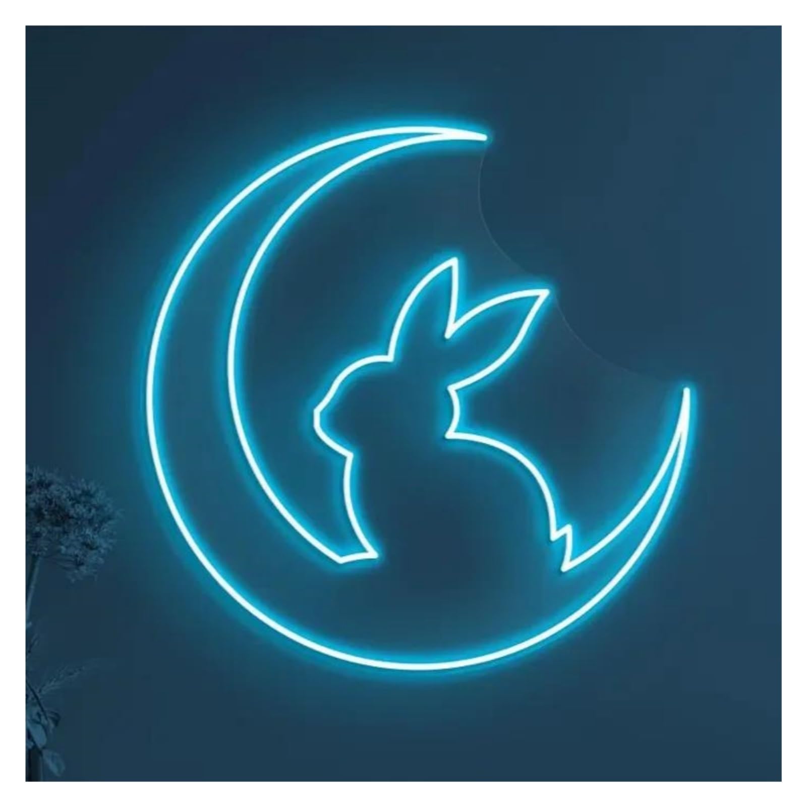 LEMST Signs Lamp Rabbit On Moon Neon Sign, USB Powered Adjustable Brightness Bunny On Lights for Animal Shop Decor(Ice Blue,45cmx45cm)
