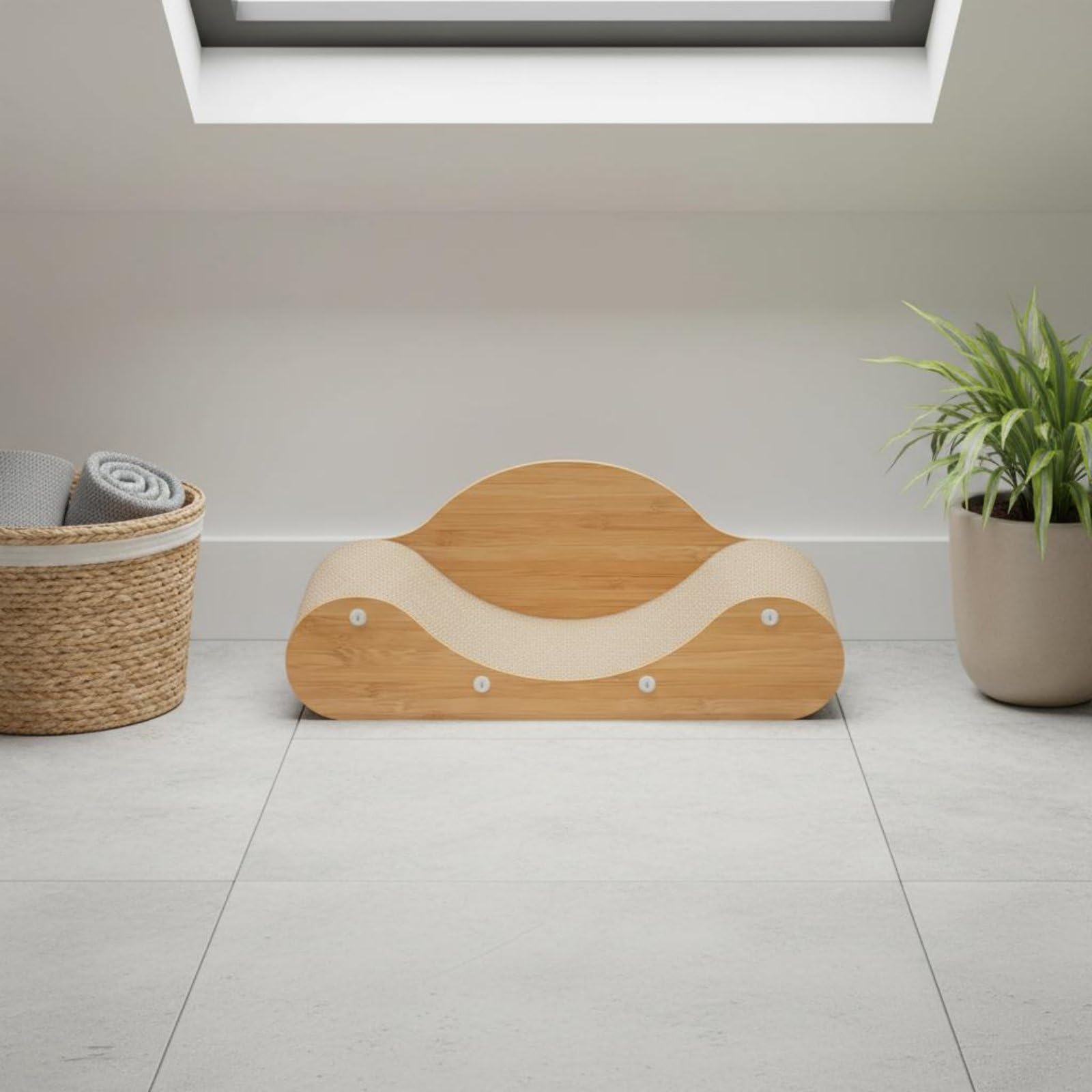 Lit Griffoir pour Chat Lit Griffoir Divan Couchage Canapé en Carton Ondulé Dense et Panneau de Densité Courbe Confort pour Dormir Moins de Débris, Bois Naturel