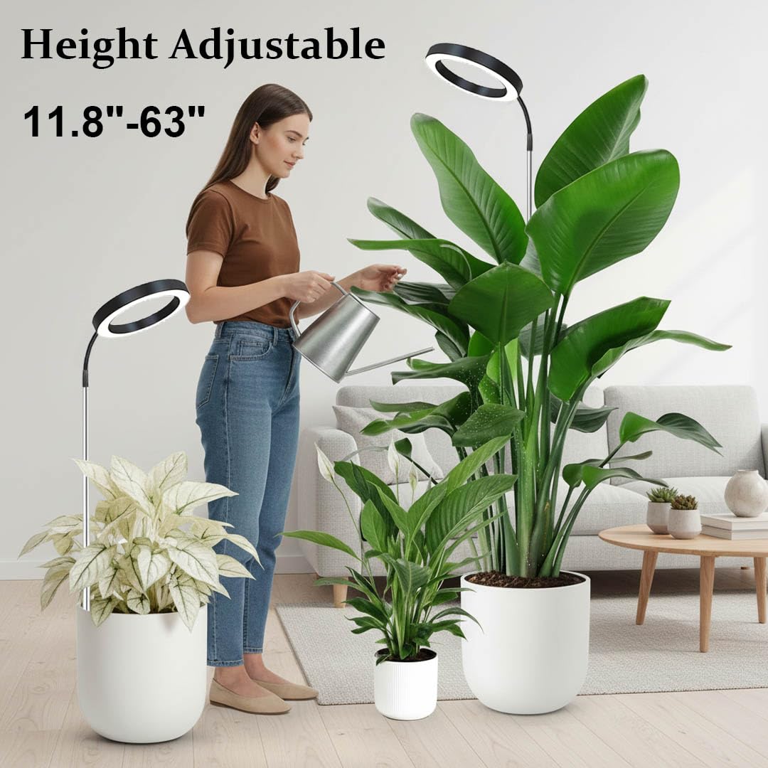 Luz de crecimiento para plantas de interior, luz LED de espectro completo de 6.3 pulgadas, lámpara de crecimiento ajustable de 11.8 a 63 pulgadas de altura con temporizador automático de 3