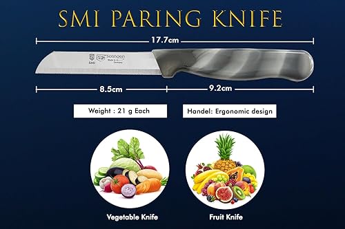 Miniatura 14 de SMI - Juego de 6 cuchillos de pelar con borde dentado, cuchillo para verduras, cuchillo de frutas, cuchillo de cocina fabricado en Solingen Alemania