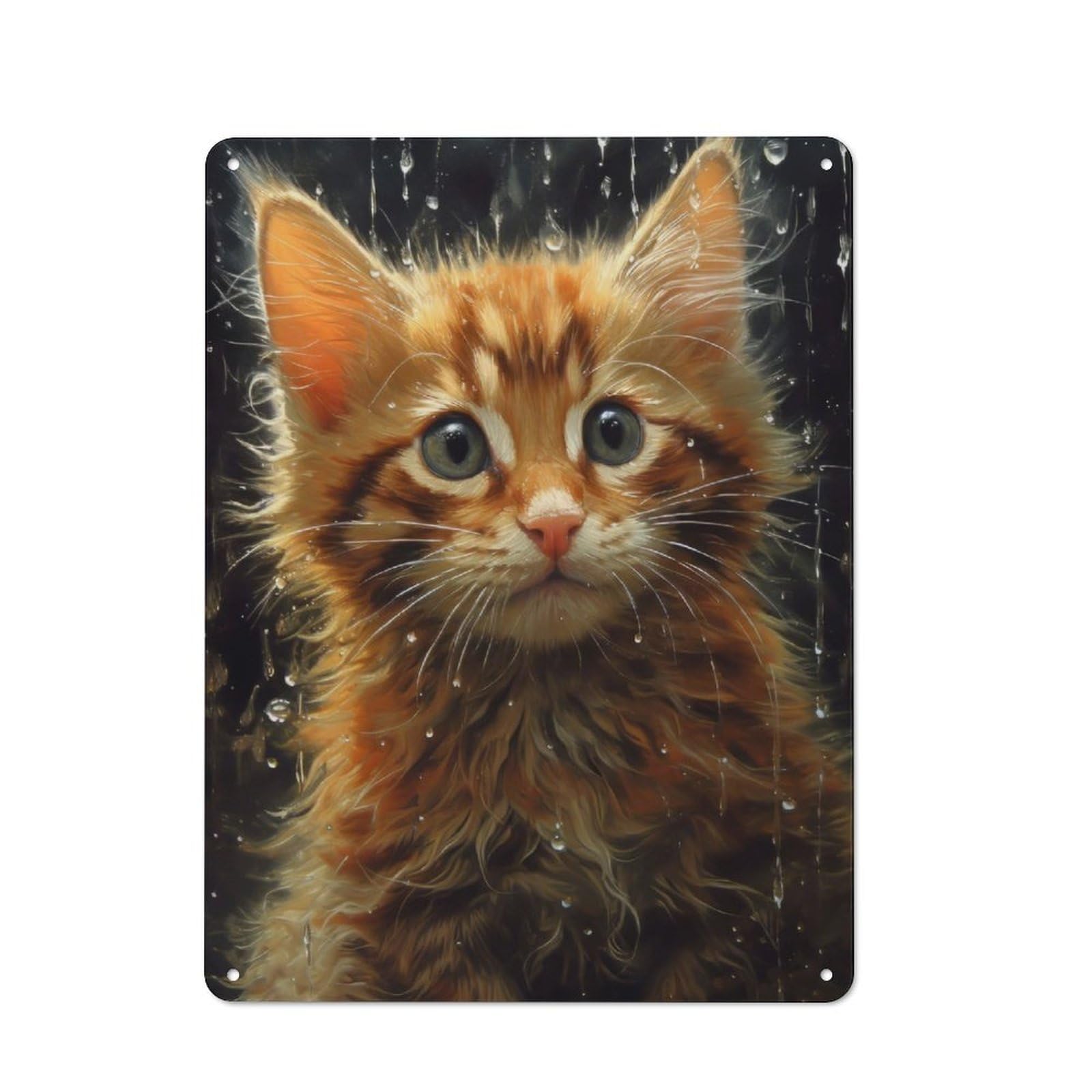 Junmoney Wet Cat Closeup Tin Wall Plaque 40X30cm With For Workshop Wall, Suited To Makers And Diy Enthusiasts