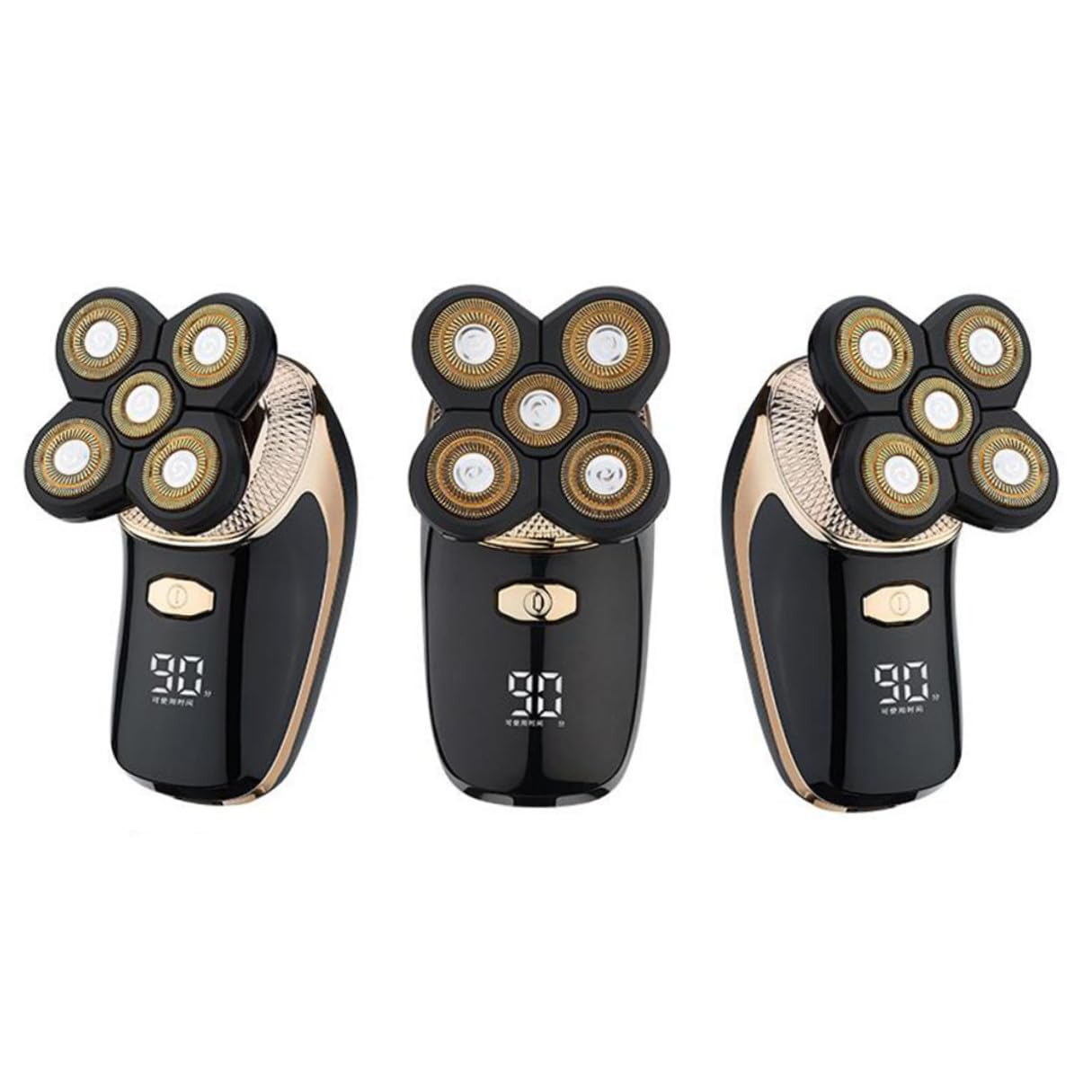 Rasoio Elettrico Uomo Five-in-one in Acciaio Placcato Titanio | Ricarica Usb, Taglio Barba e Chioma, Finitura Oro, per Rasatura e Rifinitura Quotidiana
