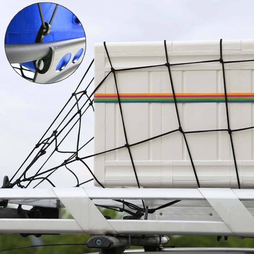 Porte-Bagages Barres Toit 120x90cm 4X4 SUV Pick-up Voiture Toit Porte-Bagages Boîte Chargement Filet Panier Devoir Élastique Toit Maille Bagages Stockage Transporteur Camion Voiture Galerie De Toit