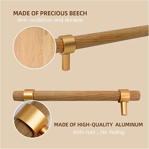 Miniatura 3 de Paquete de 6 tiradores de madera para cajones, manijas de madera de haya, 3-34 pulgadas, accesorios de madera para armarios, aparadores con