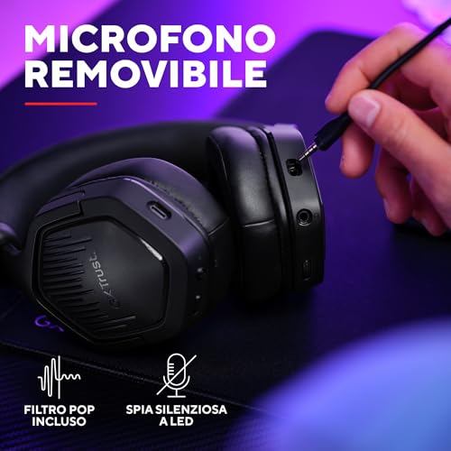 GXTrust 1493 Ravox Cuffie Gaming Wireless Bluetooth + 2.4 GHz per PS5 PS4 Switch PC Mobile, Driver da 50 mm, Batteria da 70 Ore, Bassa Latenza, Cuffie Bluetooth Over Ear con Microfono, Nero - Cuffia gaming - Immagine 7