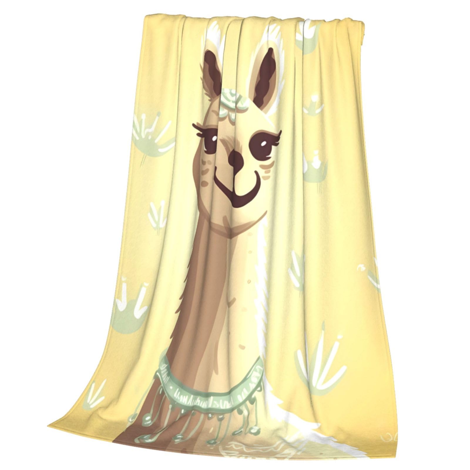 Couverture flanelle premium au motif imprimé lama, douceur microfibre