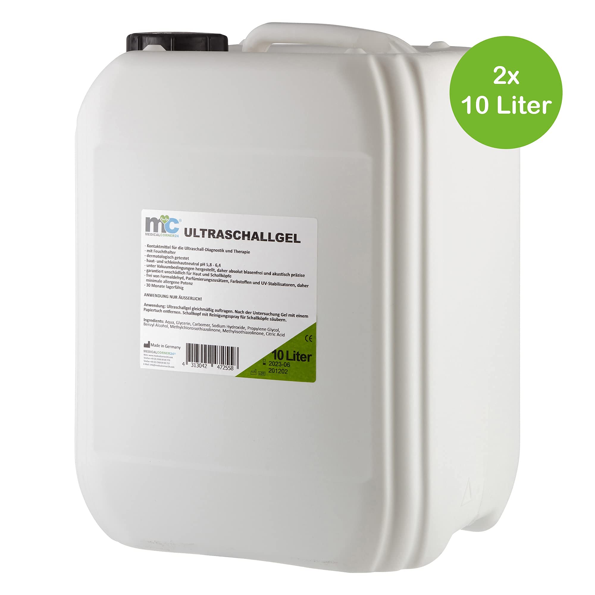 Medicalcorner24 Ultraschallgel 2x 10kg Kanister, Kontaktgel 20kg, Leitgel, Übertragungsgel