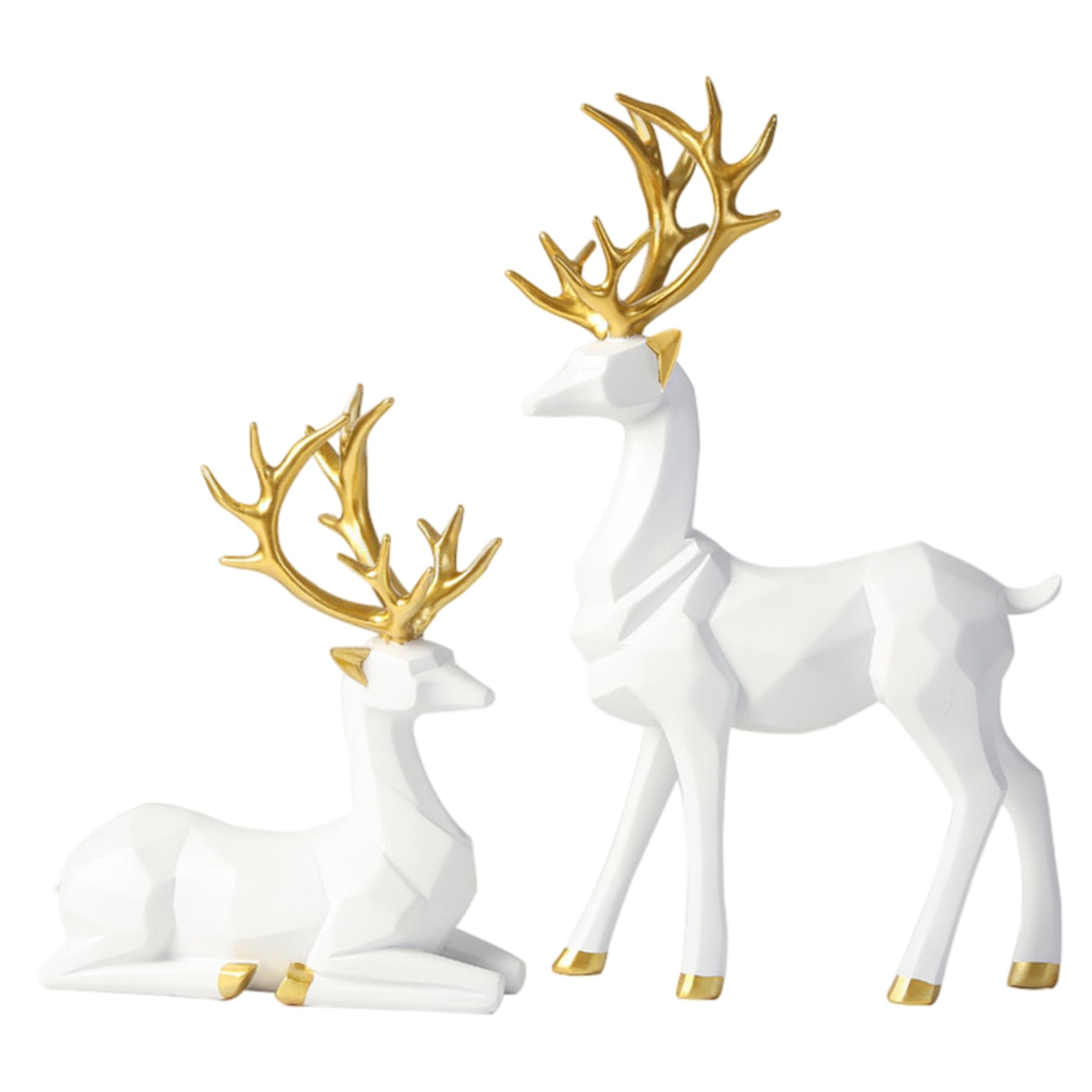 2 Figurines de Renne Noël en résine : Statues de Cerfs Assis et Debout pour la Maison