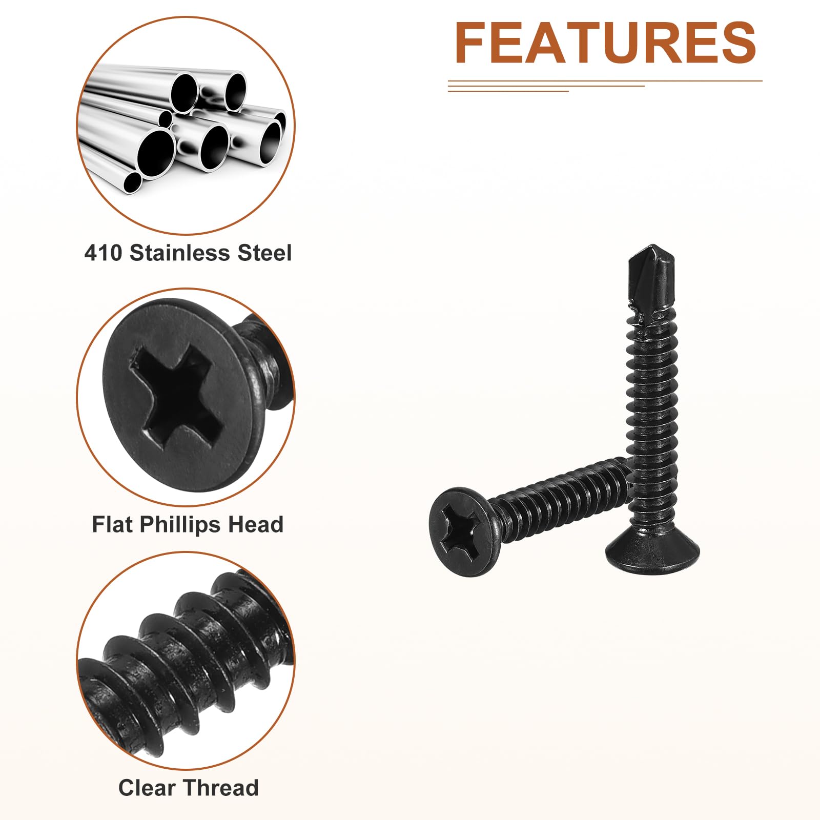 DTGN 100Pcs ST6.3x38mm Self Drilling Screws, 410 Stainless Steel Flat Head Phillips Sheet Metal Screw - Image 4