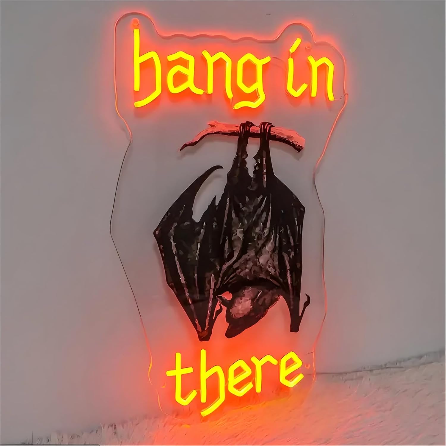 Bat Hang In There Neon Sign, Goth Lover Gift, Gothic LED Neon Light Decor, Vintage Font Decor, Dark Art Light Sign, 16.5"x9.8"