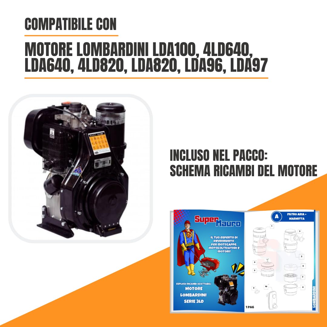 Kit Coperchio Punterie con Alzavalvola Completo - Compatibile Motore Lombardini LDA 100, 4LD 640, LDA 640, 4LD 820, LDA 820, LDA 96 e LDA97 – Tappo Sfiato Olio - Tappo Starter - Guarnizione