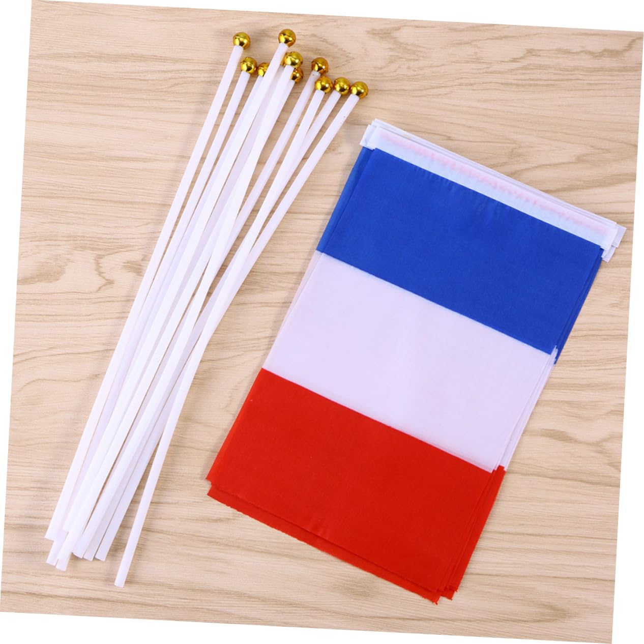 SUPVOX Petits Drapeaux Français Mini 14 X 21 Cm Pour Événements Sportifs Et Cérémonies, Lot De 12 Bâtons Blancs Boule Dorée, Drapeaux France à Main En Polyester Solide