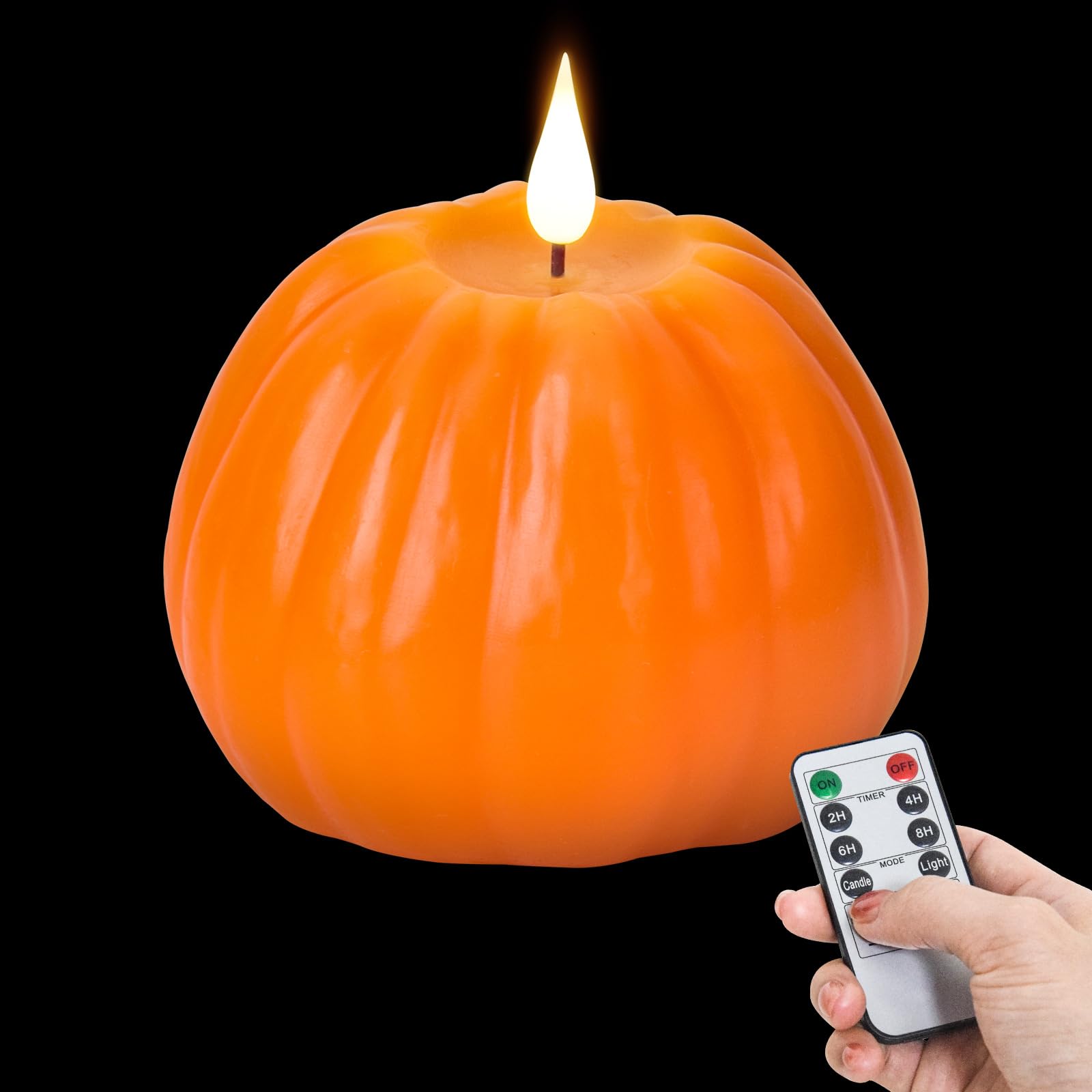 Confezione da 1 candela a forma di zucca senza fiamma, candela a batteria, candela in vera cera, candela LED tremolante, decorazione per la casa, Halloween, Ringraziamento e autunno candela