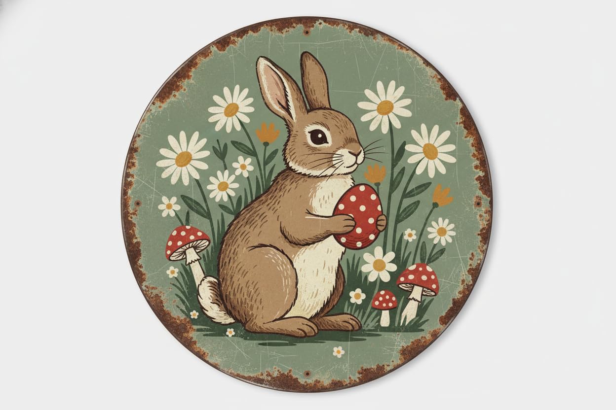 Vintage Spring Easter Sign Tin Sign Rabbit Easter Eggs Retro Decor for Home Office Bar Cafe 12x12inch