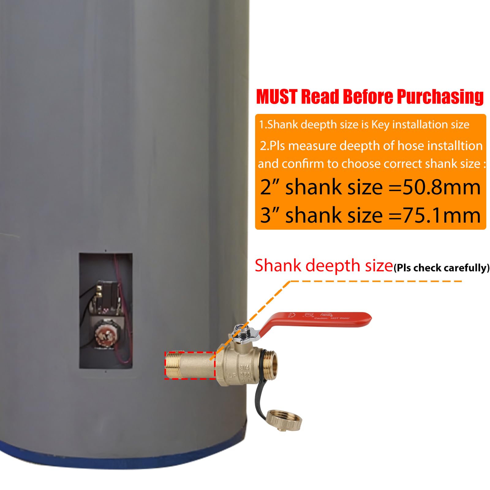 WHK Water Heater Drain Valve 3/4MIP X 3/4 Male GHT Full Port