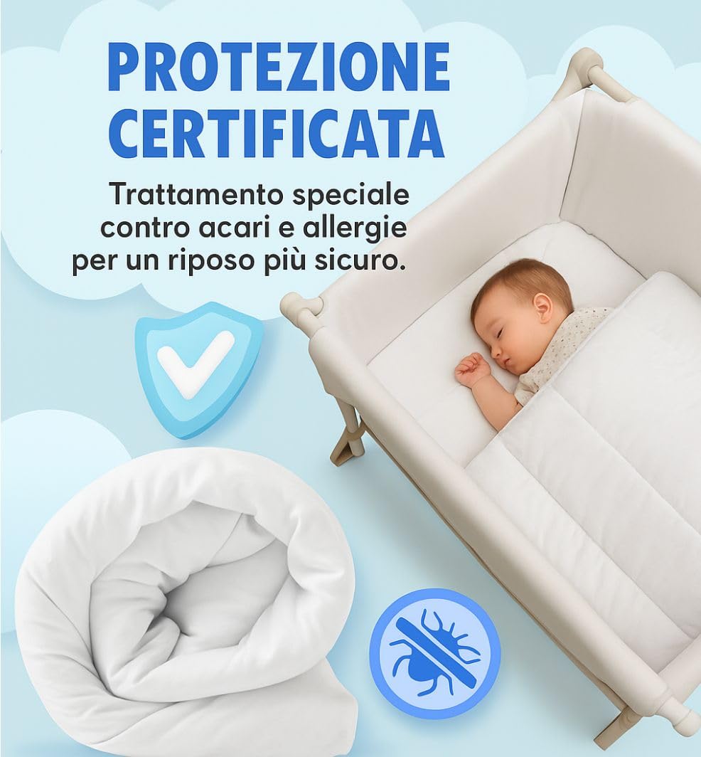Piumino per bambino 75x110 cm per Lettino 60x120-100% Microfibra - Antiacaro, Morbido e Traspirante - Certificato OEKO-TEX® - Made in Europe - Effetto Piuma