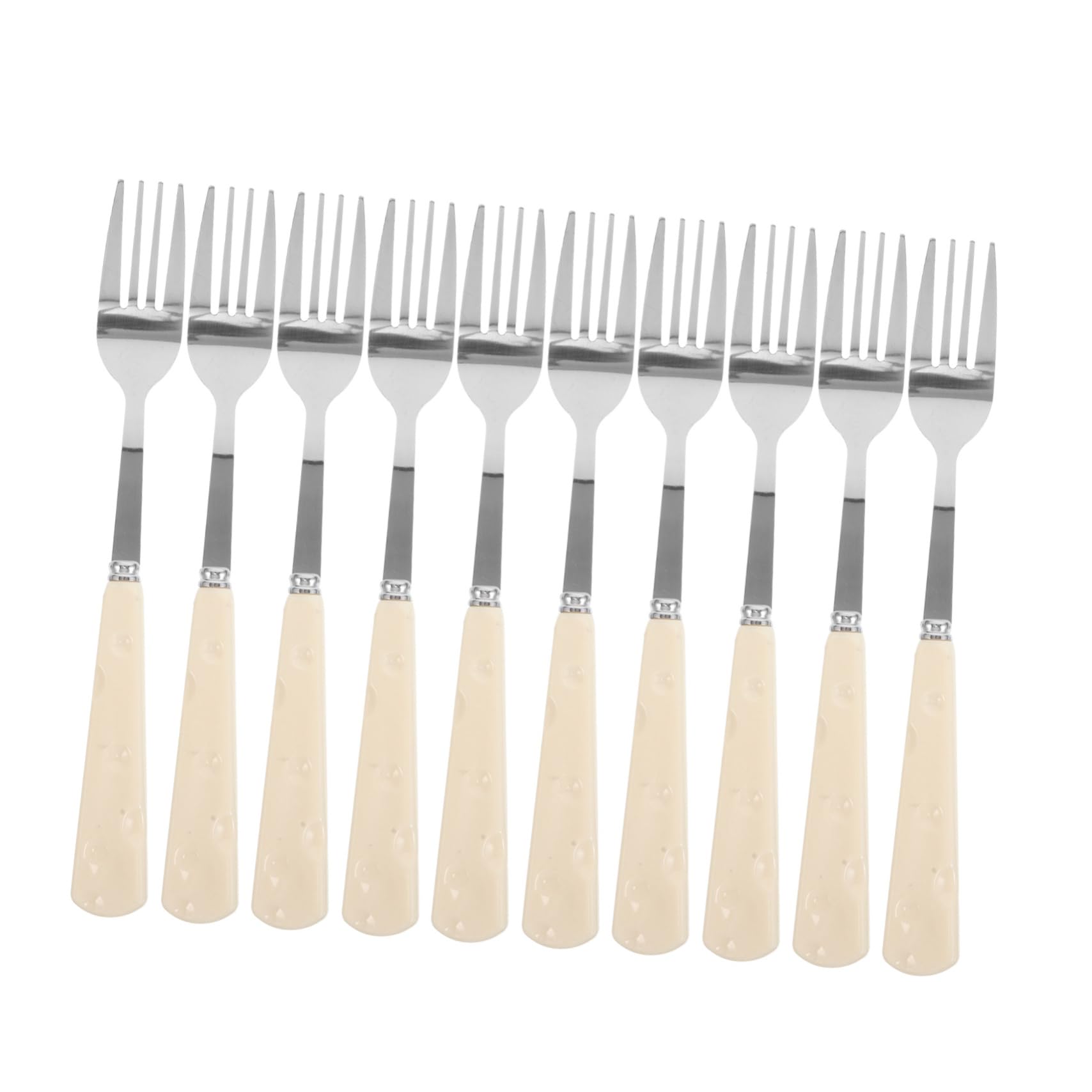 PRETYZOOM 10Pcs Cute Stainless Steel Cheese Forks with Faux Ceramic Handle for Appetizers Desserts and Parties Elegant Tableware for Home and Restaurant Use