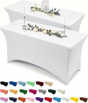 Utopia Kitchen 2 Pack Rectangle Polyester Tablecloths 6 Feet - 72 Inch Stretch Spandex Table Covers Table Covers for Weddings, Bars, Crafts, Exhibitions White