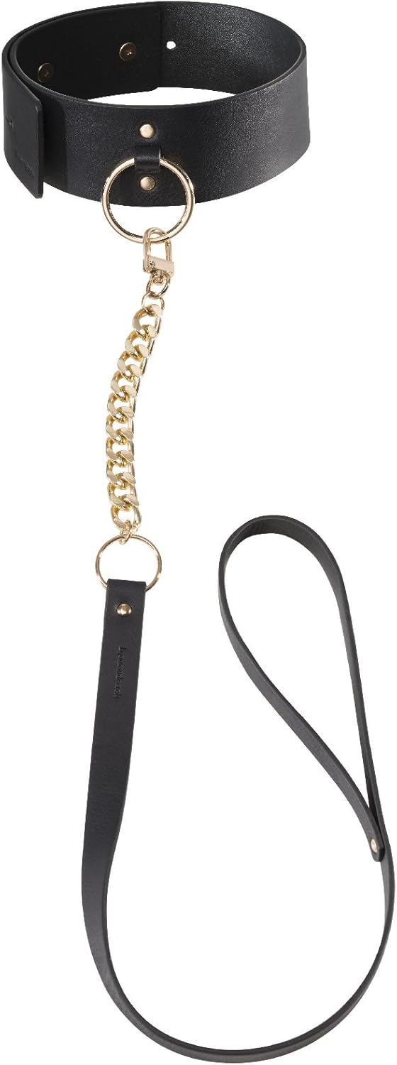 Bijoux Indiscrets Maze Choker with Leash - Vegan Leather Collar and Chain Set for Adult Play - Collar and Leash Set for Sexy Women - BDSM Collar and Leash - Soft & Adjustable Collar - Black