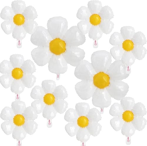 8 globos de margarita globos de flores enormes con dos tamaños de margaritas blancas decoraciones de fiesta de margaritas grandes globos de mylar de