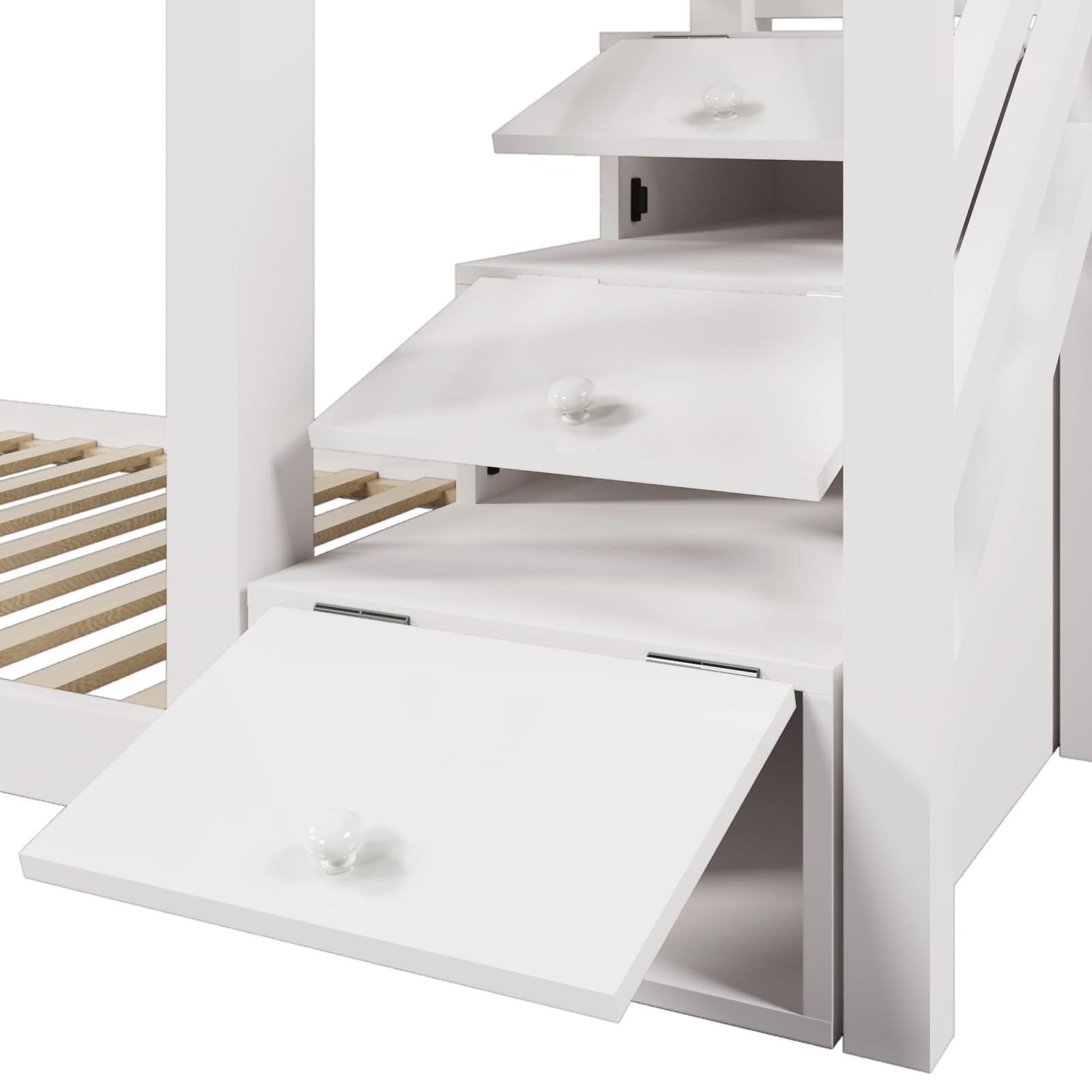 Lit Enfant, lit superposé, lit Triple, 90 x 200 cm, avec Toboggan et échelle, Toit au Design Unique, lit supérieur avec Espace de Rangement, pin et MDF (Blanc-C, 90×200 CM)