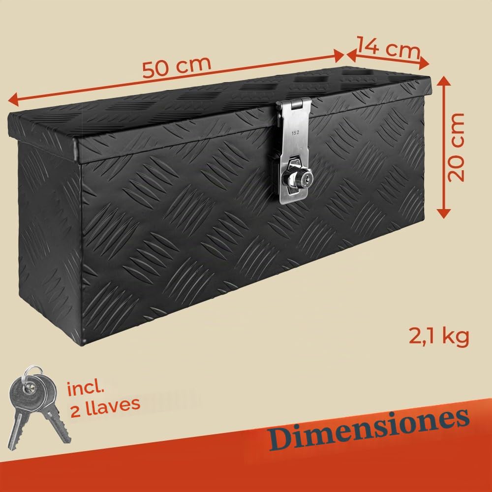Trucky Caja de Barra de Tiro Negro Caja de Herramientas Caja de Camión Caja de Aluminio Caja de Remolque con Tapa Bloqueable Caja de Transporte D015
