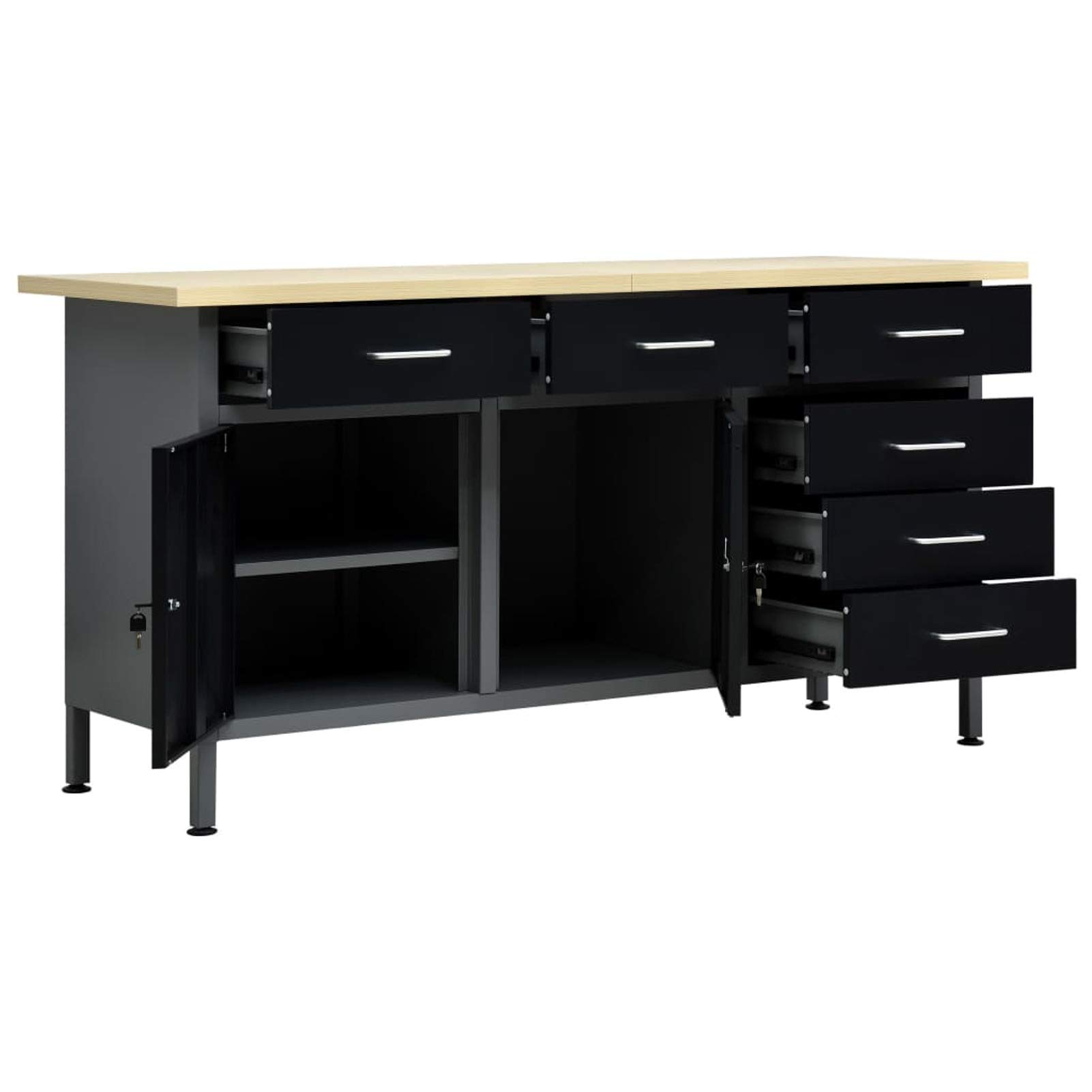 BaraSh Banco de Trabajo de Acero Negro 160x60x85 cm Banco De Trabajo Taller Mesa Taller