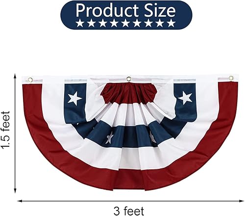 Miniatura 2 de Bandera de abanico plisada de Estados Unidos, banderas patrióticas de medio abanico con ojales de latón para decoración del Día de los Caídos del 4