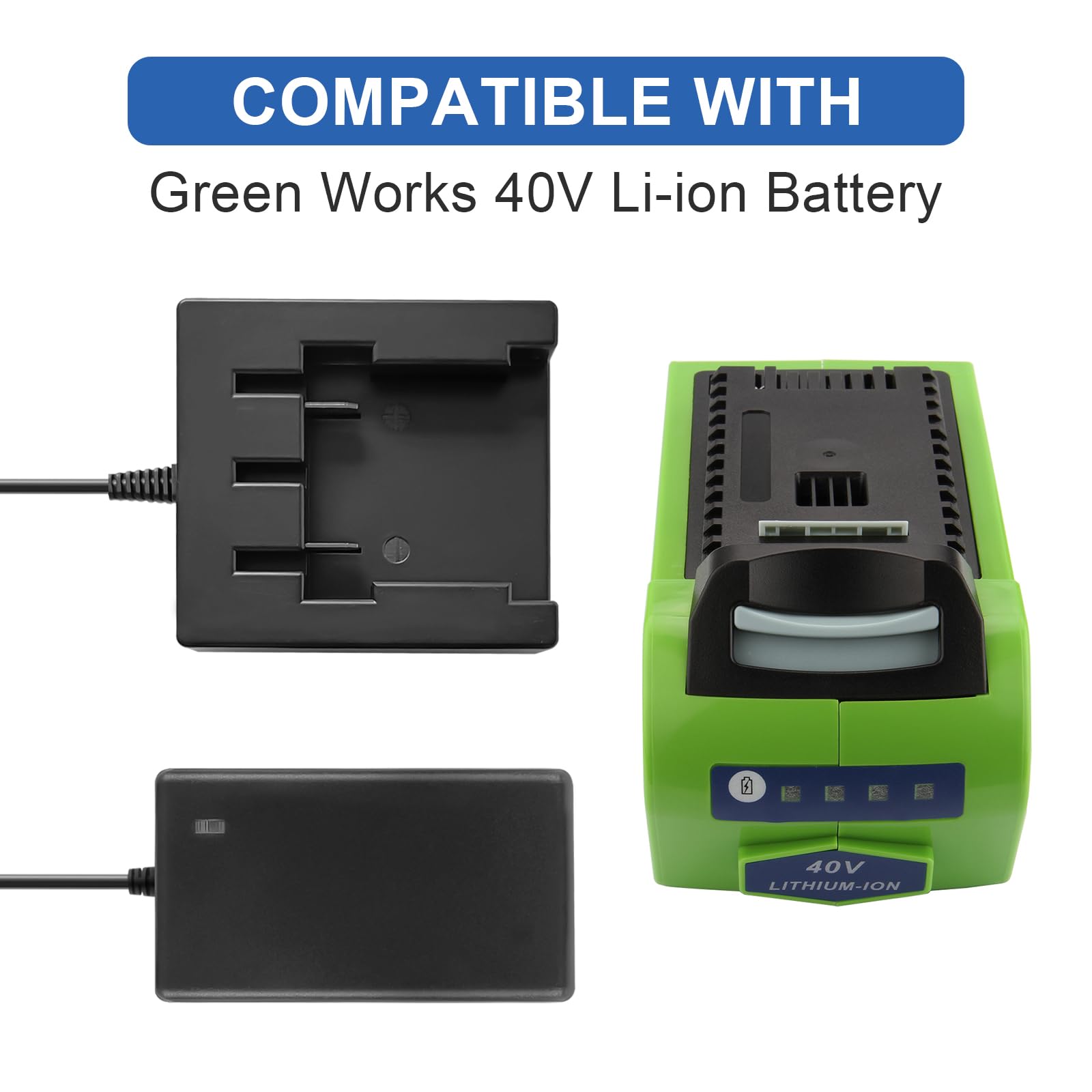 Caricabatterie 40V 0,7A Per GreenWorks 29472, 29282, G-MAX 40V E Simili - Con Protezione Da Sovraccarico, LED