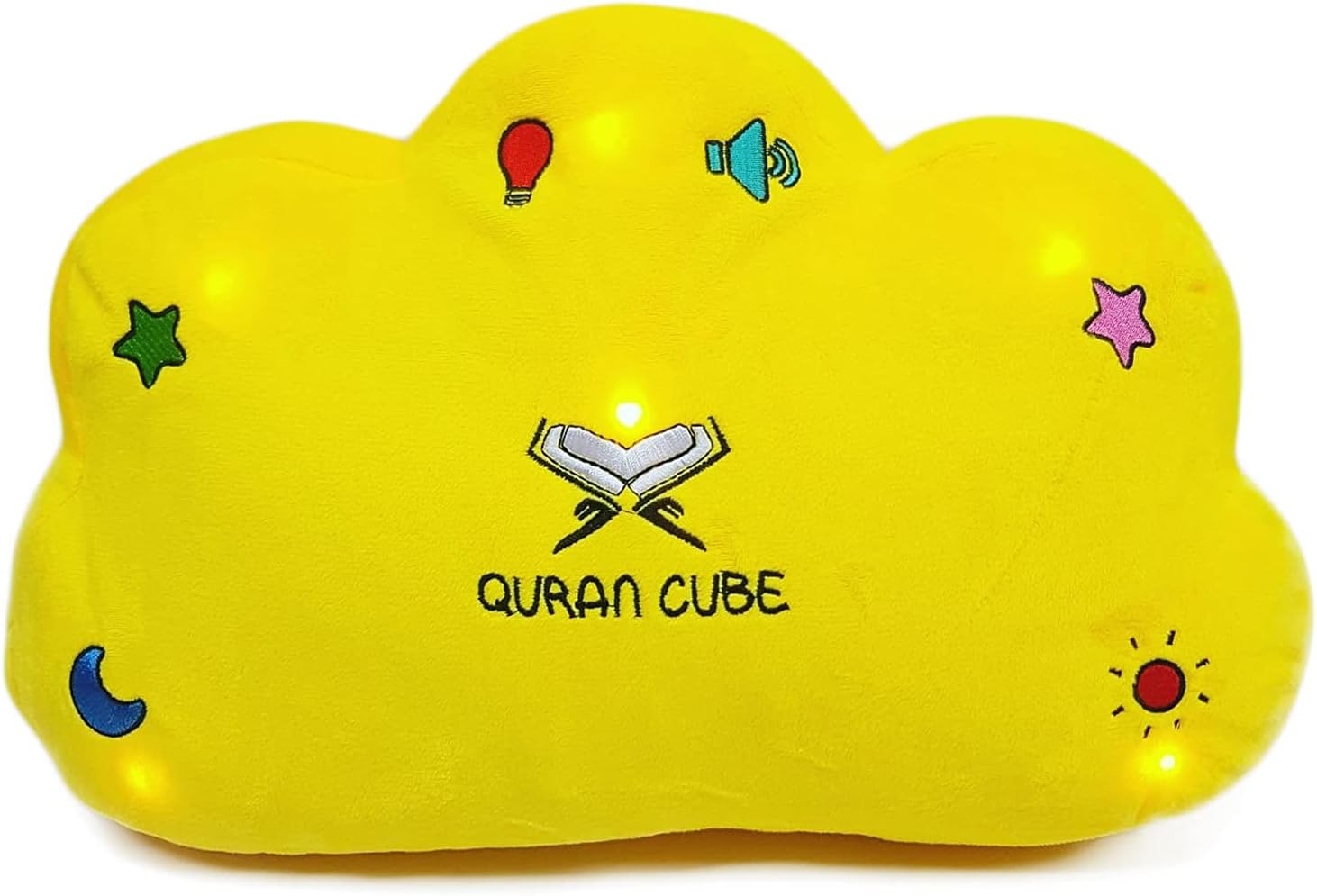 Qur’an Cube® Quran Pillow - Dua Kalima Surah - Best Gift For Kids & Family Learning Quran - Full Quran Dusa From Early Ade - Durood Sharif, Kalima English Dua (Yellow)