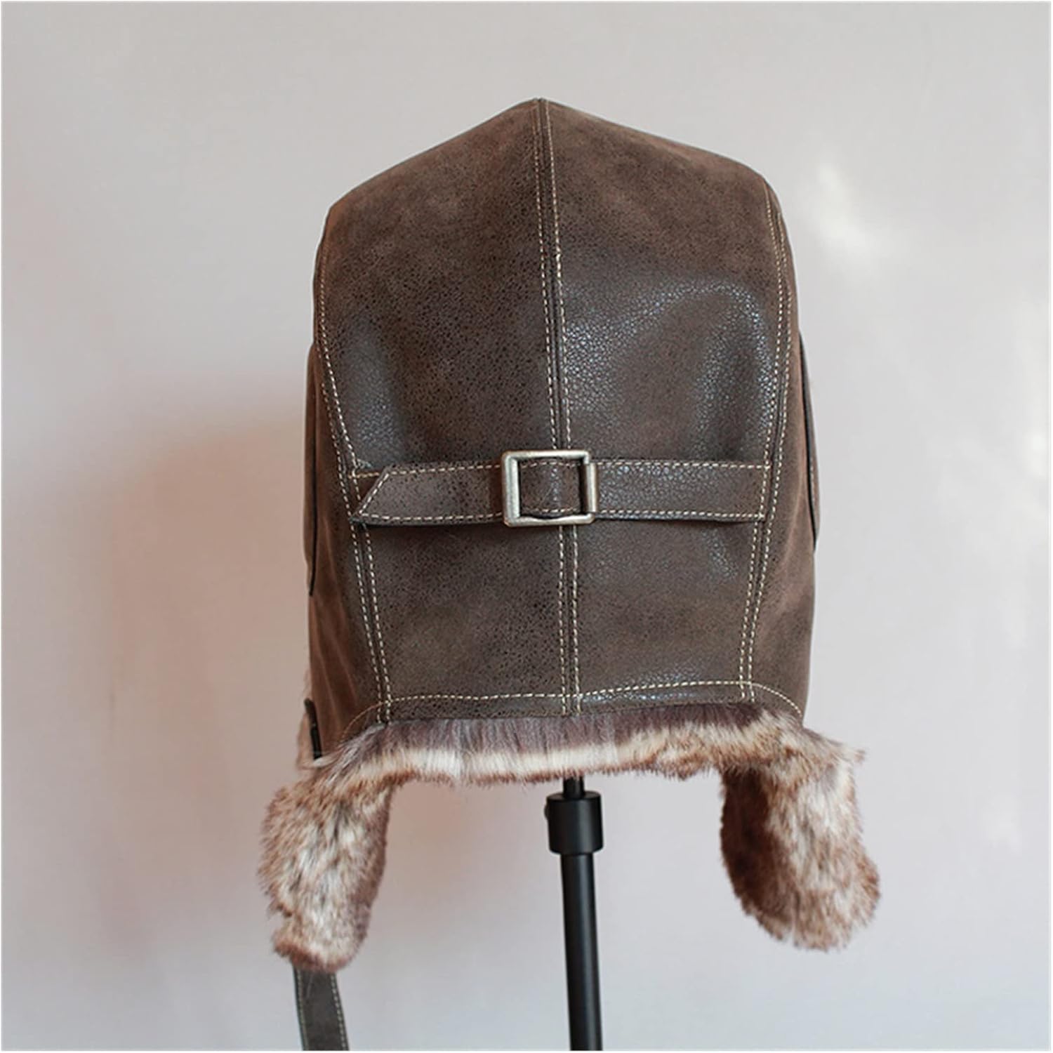 Winter Hat Men Women's Pi-lot Aviator Bomber Trapper Hat Faux Fu-r Leather Snow Cap with Ear Flaps (Color : Black, Hat Size : L 58-60 cm)