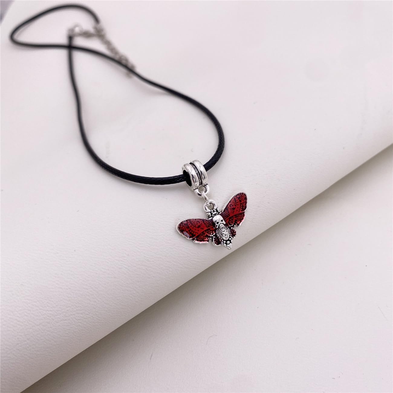 MOKAVIKY 25 Black Moth Pendant Necklace for Men Women Punk Skull Butterfly Moth Animal Necklace (Red) - Image 5