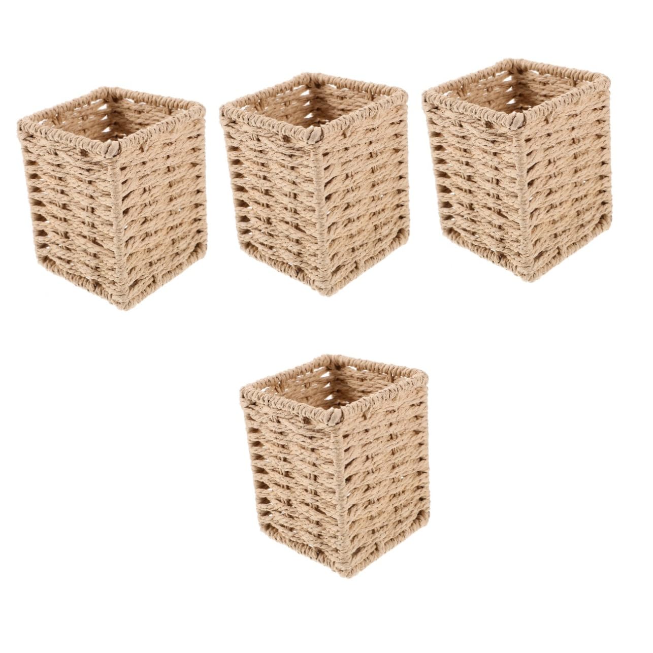 DOITOOL 4 Stück Handgemachter Stiftehalter aus Papierseil Rechteckiger Organizer für Schreibtisch Vielseitig Einsetzbar Stiftehalter Pinselhalter oder Blumenvase für Zuhause